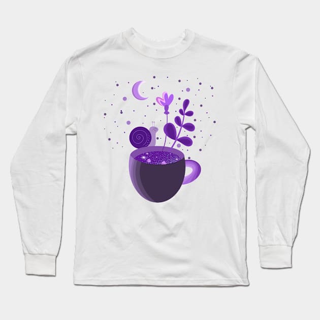 A purple snake in a mug Long Sleeve T-Shirt by Miruna Mares